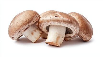 Fototapeta premium A cluster of fresh brown mushrooms on a white background.