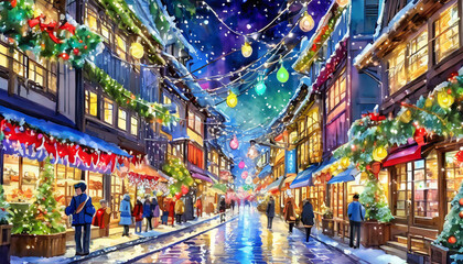 Naklejka premium イルミネーションが輝く商店街 04
