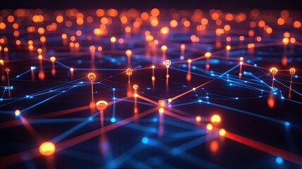 An abstract digital network with glowing nodes, symbolizing communication technology.