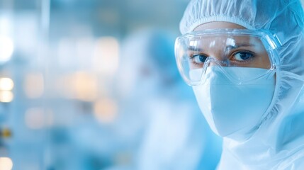 Scientist in protective gear conducting research in a laboratory setting