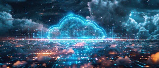Obraz premium Advanced Technology Concept: Holographic Cloud Computing in Visualization