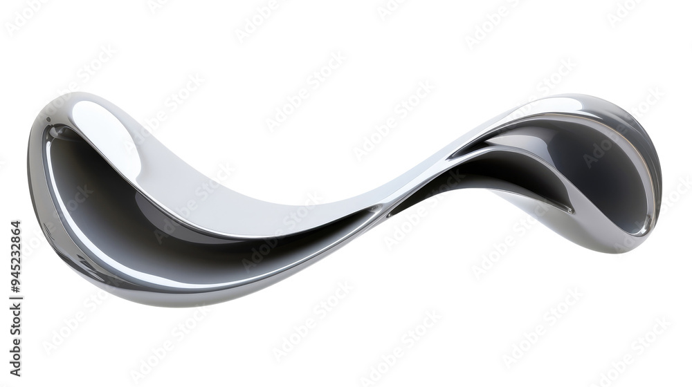 Wall mural abstract silver metallic shape with a smooth and reflective surface against a transparent background
