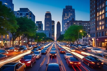 Obraz premium View of Downtown Los Angeles rush hour traffic