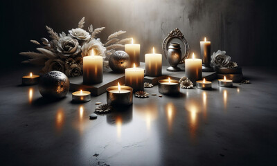 Trauer, Kerzen leuchten zum Andenken und Abschied, copy space