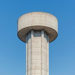 A brutalist water tower with a utilitarian design and exposed concrete surfaces, Neo Brutalism, water tower, utilitarian