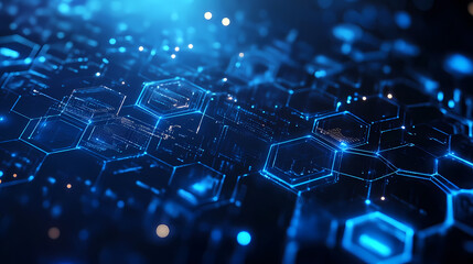 Obraz premium Abstract background with blue hexagons of technological elements