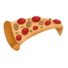 Watercolor pepperoni mushrom pizza for fast food icon menu 