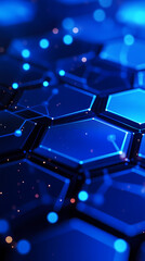 Abstract background with blue hexagons of technological elements