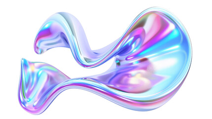 Abstract iridescent blue and pink liquid shape on a transparent background.