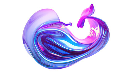 Abstract liquid swirl with iridescent blue and pink colors on a transparent background.