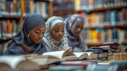 Women studying in a library