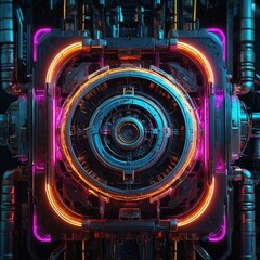 Abstract neon light Cyborg Jet engine, glowing space background