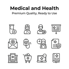 Medical and healthcare icons isolated on white background