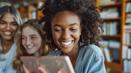Obraz premium Group of Young Women Enjoying Tablet