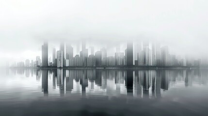 Fototapeta premium Cityscape Reflected in Foggy Water.