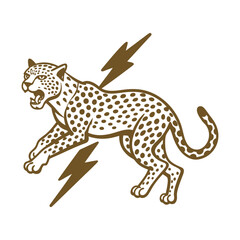 Fototapeta premium Angry Leopard Lino-cut Vector Illustration