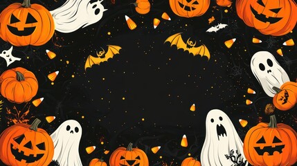black halloween background with pumpkins