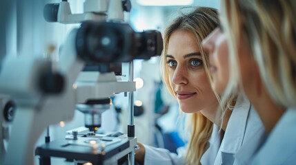Women Scientists Using Microscope