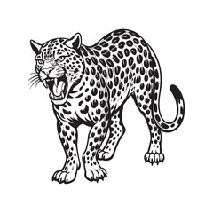 Fototapeta premium Angry Leopard Lino-cut Vector Illustration