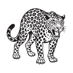 Fototapeta premium Angry Leopard Lino-cut Vector Illustration