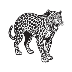 Fototapeta premium Angry Leopard Lino-cut Vector Illustration