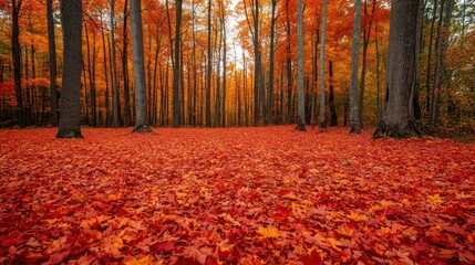Fototapeta premium Autumn forest landscape with trees showcasing red