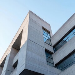 Fototapeta premium A brutalist university building with towering concrete forms and minimal windows, Neo Brutalism, university building, monolithic