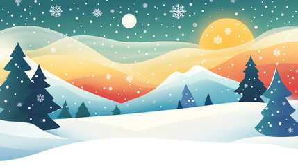 illustration of a christmas winter scene landscape in beautiful colors for a modern christmas greetings card