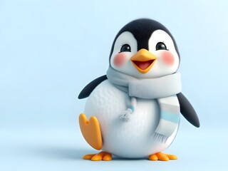 Obraz premium Cute Cartoon Penguin Wearing Scarf
