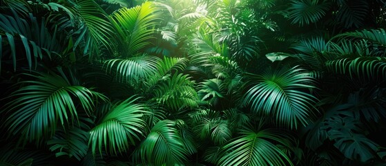 Lush Greenery of a Dense Tropical Rainforest Canopy in the Wild