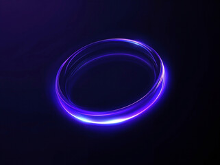 Neon purple circular light trail on a dark background. Abstract digital art with futuristic glowing ring