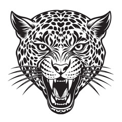 Angry Leopard Lino-cut Vector Illustration