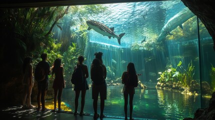 Visitors explore the Bioparque Pantanal Aquarium in Brazil, the world's largest freshwater aquarium complex, on September 17, 2022.