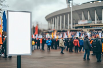 Advertising opportunity, empty billboard available for sponsorship at a packed stadium sporting event