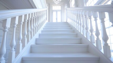 Naklejka premium Bright White Staircase in Modern Home