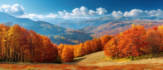 Obraz premium Vibrant Autumn Palette: Stunning Mountain Landscape with Fall Foliage and Scenic Views