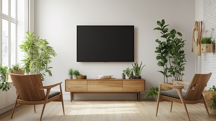 Minimalist Living Room with TV and Plants
