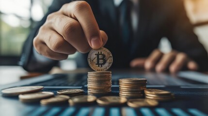 Money interest rate increase concept, percentage commission credit. Grow up stock risk management