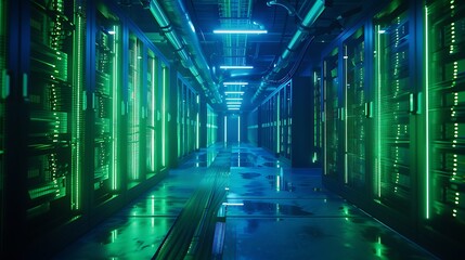 Server Room with Neon Lights