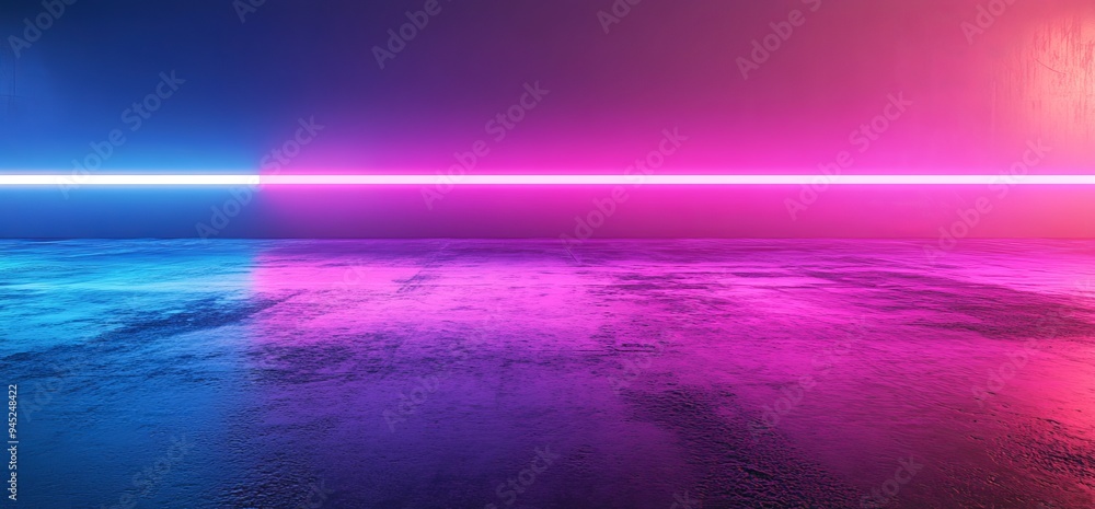 Poster three-dimensional rendering of futuristic sci-fi abstract blue and purple neon shapes on black backg