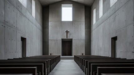 Obraz premium A Neo Brutalist chapel with minimalist design and imposing concrete walls, Neo Brutalism, chapel, minimalist