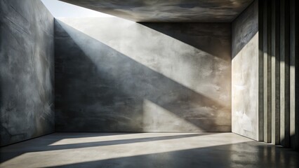 Dramatic shaft of light illuminating a concrete room.
