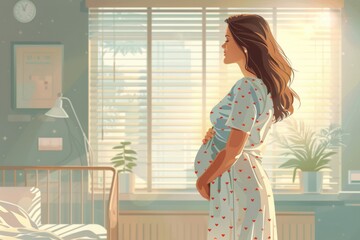 Pregnant woman stay in hospital ward, side view
