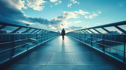 Fototapeta premium Solitary Figure on Modern Pedestrian Bridge