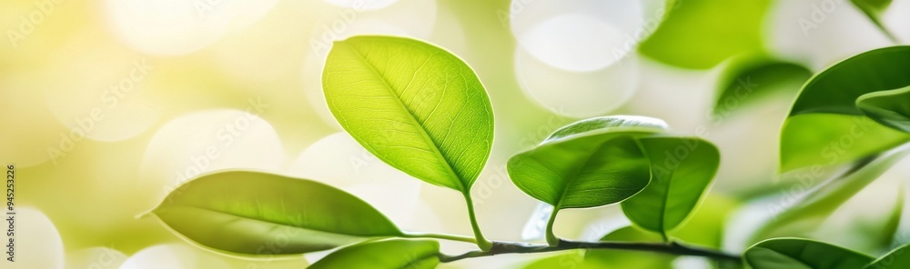 Aufkleber nature view green leaf on blurred greenery background under sunlight with bokeh and copy space using