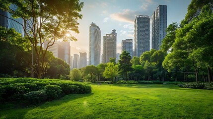 Urban Oasis: Skyscrapers and Lush Greenery
