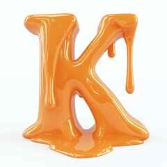 Fototapeta premium A glossy orange letter 'K' with a dripping, liquid-like appearance.