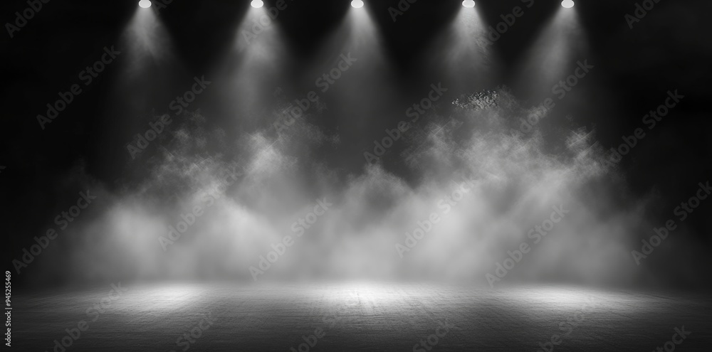 Poster the background of the studio room is soft gray, while the background of the floor is gray with a spo