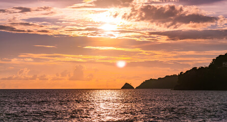 Landscape view colorful sunset or sunrise sky, Beautiful Light Sunset or sunrise over sea,Colorful clouds majestic scenery sunset Sky, Amazing clouds and waves in the ocean,Wonderful cloud background