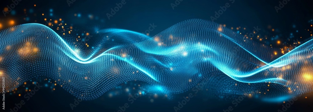 Poster points on an abstract blue background. falling cyber particles. big data stream. 3d rendering